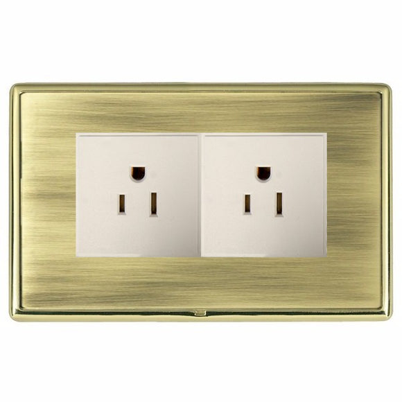 Hamilton LRX5320PB-ABW Linea-Rondo CFX Polished Brass Frame/Antique Brass Front 2 gang 15A 110V AC American Unswitched Socket White Insert - www.fancysockets.shop