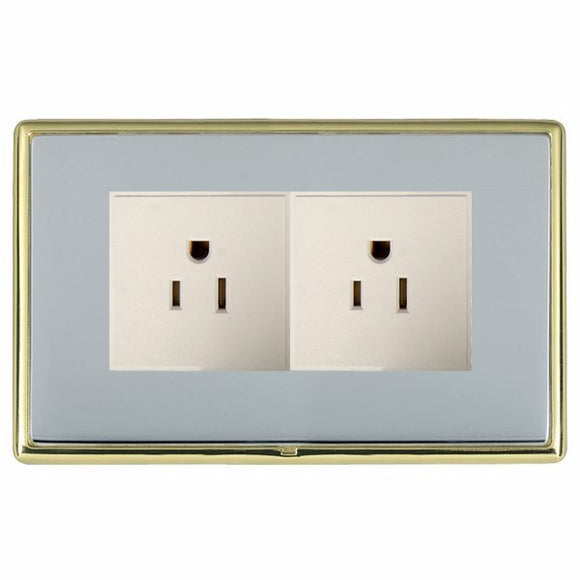 Hamilton LRX5320PB-BSW Linea-Rondo CFX Polished Brass Frame/Bright Steel Front 2 gang 15A 110V AC American Unswitched Socket White Insert - www.fancysockets.shop