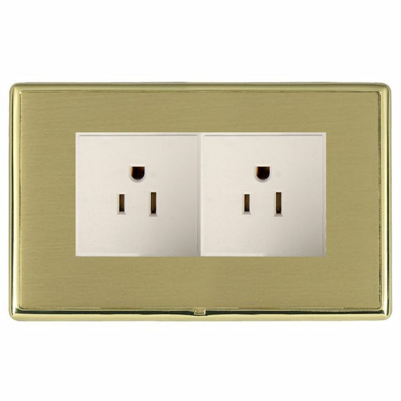 Hamilton LRX5320PB-SBW Linea-Rondo CFX Polished Brass Frame/Satin Brass Front 2 gang 15A 110V AC American Unswitched Socket White Insert - www.fancysockets.shop