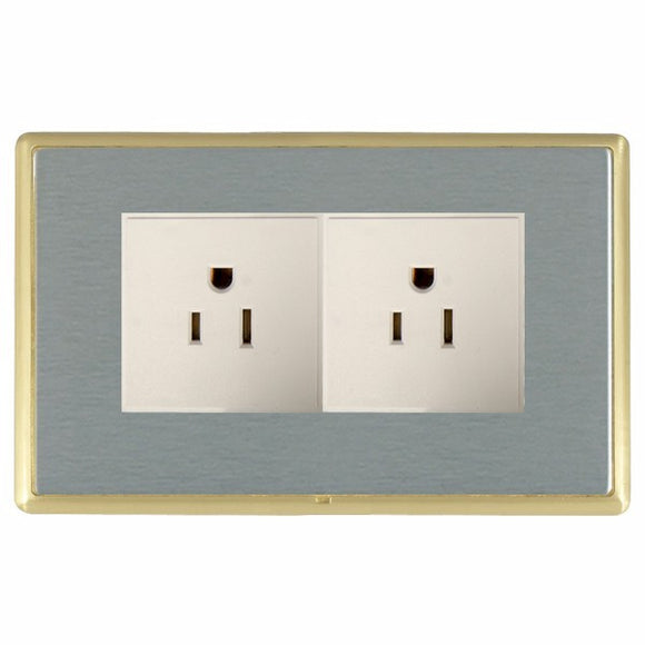 Hamilton LRX5320PB-SSW Linea-Rondo CFX Polished Brass Frame/Satin Steel Front 2 gang 15A 110V AC American Unswitched Socket White Insert - www.fancysockets.shop