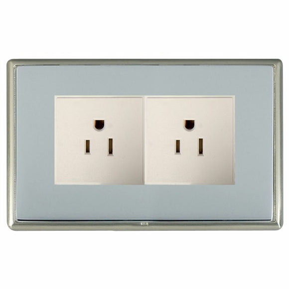 Hamilton LRX5320SN-BSW Linea-Rondo CFX Satin Nickel Frame/Bright Steel Front 2 gang 15A 110V AC American Unswitched Socket White Insert - www.fancysockets.shop