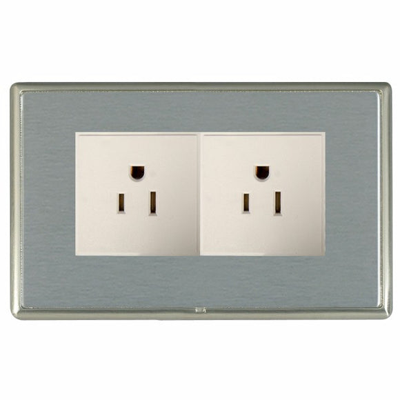 Hamilton LRX5320SN-SSW Linea-Rondo CFX Satin Nickel Frame/Satin Steel Front 2 gang 15A 110V AC American Unswitched Socket White Insert - www.fancysockets.shop