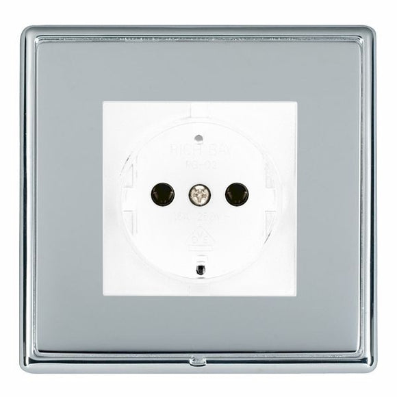 Hamilton LRX6126BC-BSW Linea-Rondo CFX Bright Chrome Frame/Bright Steel Front 1 gang 10/16A 220/250V AC German Unswitched Socket White Insert - www.fancysockets.shop