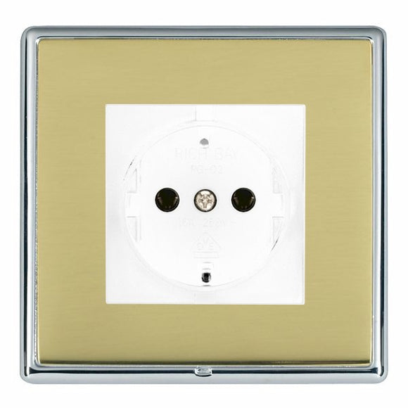 Hamilton LRX6126BC-PBW Linea-Rondo CFX Bright Chrome Frame/Polished Brass Front 1 gang 10/16A 220/250V AC German Unswitched Socket White Insert - www.fancysockets.shop