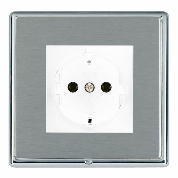 Hamilton LRX6126BC-SSW Linea-Rondo CFX Bright Chrome Frame/Satin Steel Front 1 gang 10/16A 220/250V AC German Unswitched Socket White Insert - www.fancysockets.shop