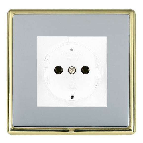 Hamilton LRX6126PB-BSW Linea-Rondo CFX Polished Brass Frame/Bright Steel Front 1 gang 10/16A 220/250V AC German Unswitched Socket White Insert - www.fancysockets.shop