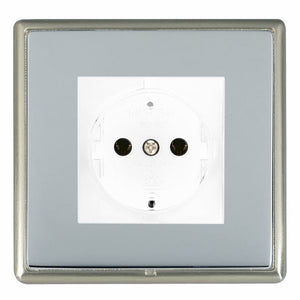 Hamilton LRX6126SN-BSW Linea-Rondo CFX Satin Nickel Frame/Bright Steel Front 1 gang 10/16A 220/250V AC German Unswitched Socket White Insert - www.fancysockets.shop