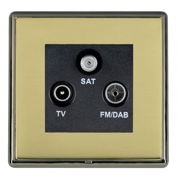 Hamilton LRXDTRIDBK-PBB Linea-Rondo CFX Black Nickel Frame/Polished Brass Front Non-Isolated TV+FM+SAT Triplexer 1in/3out (DAB Compatible) Black Insert - www.fancysockets.shop