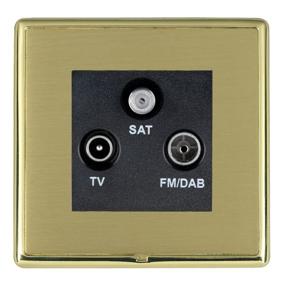 Hamilton LRXDTRIDPB-SBB Linea-Rondo CFX Polished Brass Frame/Satin Brass Front Non-Isolated TV+FM+SAT Triplexer 1in/3out (DAB Compatible) Black Insert - www.fancysockets.shop