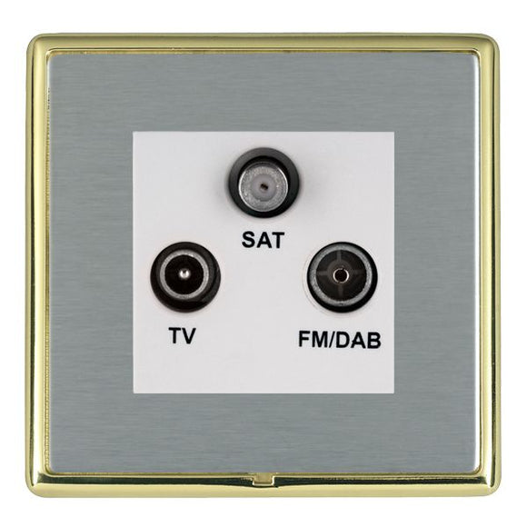 Hamilton LRXDTRIDPB-SSW Linea-Rondo CFX Polished Brass Frame/Satin Steel Front Non-Isolated TV+FM+SAT Triplexer 1in/3out (DAB Compatible) White Insert - www.fancysockets.shop