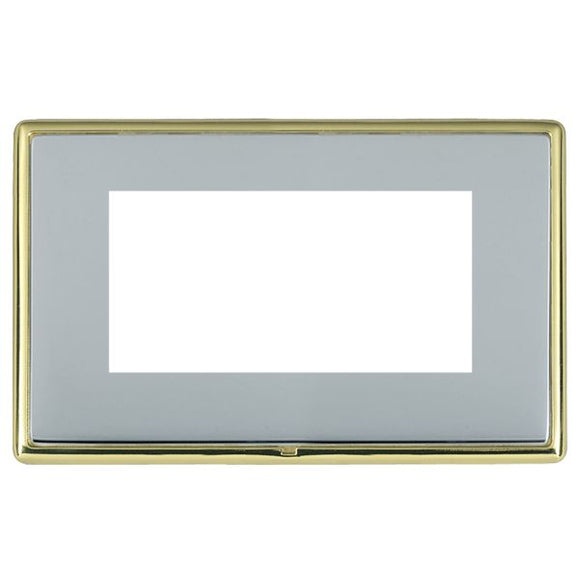 Hamilton LRXEURO4PB-BS Linea-Rondo CFX EuroFix Polished Brass Frame/Bright Steel Front Double Plate complete with 4 EuroFix Apertures 100x50mm and Grid Insert - www.fancysockets.shop