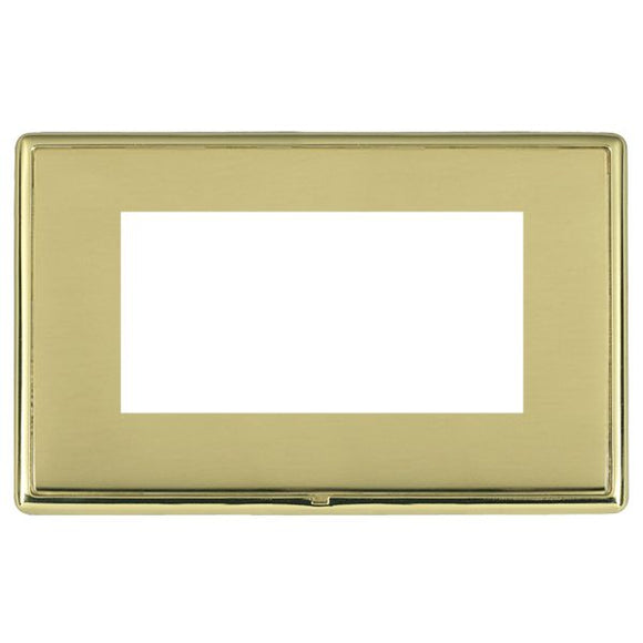 Hamilton LRXEURO4PB-PB Linea-Rondo CFX EuroFix Polished Brass Frame/Polished Brass Front Double Plate complete with 4 EuroFix Apertures 100x50mm and Grid Insert - www.fancysockets.shop