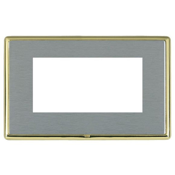 Hamilton LRXEURO4PB-SS Linea-Rondo CFX EuroFix Polished Brass Frame/Satin Steel Front Double Plate complete with 4 EuroFix Apertures 100x50mm and Grid Insert - www.fancysockets.shop