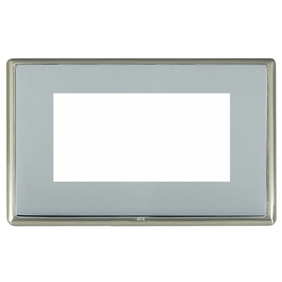 Hamilton LRXEURO4SN-BS Linea-Rondo CFX EuroFix Satin Nickel Frame/Bright Steel Front Double Plate complete with 4 EuroFix Apertures 100x50mm and Grid Insert - www.fancysockets.shop