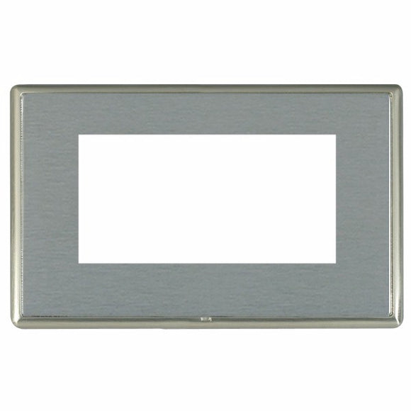 Hamilton LRXEURO4SN-SS Linea-Rondo CFX EuroFix Satin Nickel Frame/Satin Steel Front Double Plate complete with 4 EuroFix Apertures 100x50mm and Grid Insert - www.fancysockets.shop