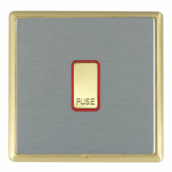 Hamilton LRXFNSB-SSR Linea-Rondo CFX Satin Brass Frame/Satin Steel Front 1 gang 13A Fuse with Neon Halo Satin Brass/Red Insert - www.fancysockets.shop