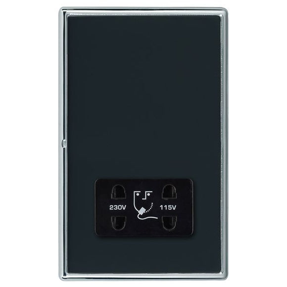 Hamilton LRXSHSBC-NB Linea-Rondo CFX Bright Chrome Frame/Piano Black Front Shaver Dual Voltage Unswitched Socket (Vertically Mounted) Black Insert - www.fancysockets.shop