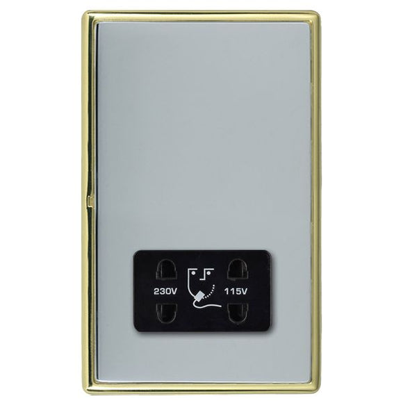 Hamilton LRXSHSPB-BSB Linea-Rondo CFX Polished Brass Frame/Bright Steel Front Shaver Dual Voltage Unswitched Socket (Vertically Mounted) Black Insert - www.fancysockets.shop