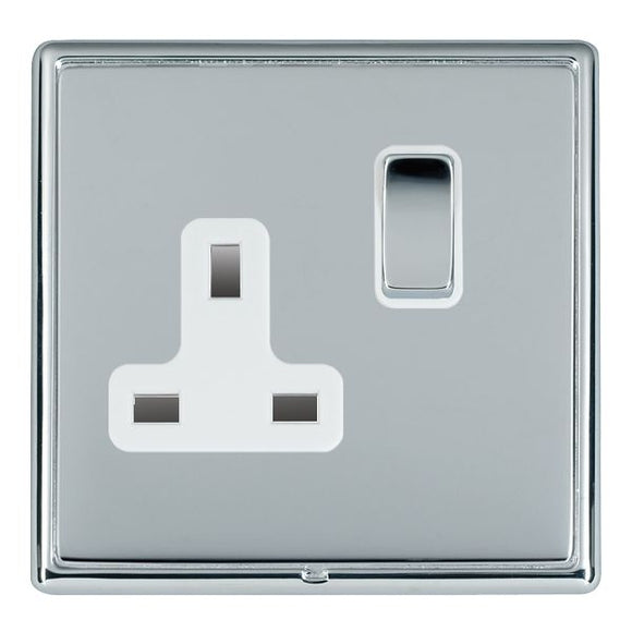 Hamilton LRXSS1BC-BSW Linea-Rondo CFX Bright Chrome Frame/Bright Steel Front 1 gang 13A Double Pole Switched Socket Bright Chrome/White Insert - www.fancysockets.shop