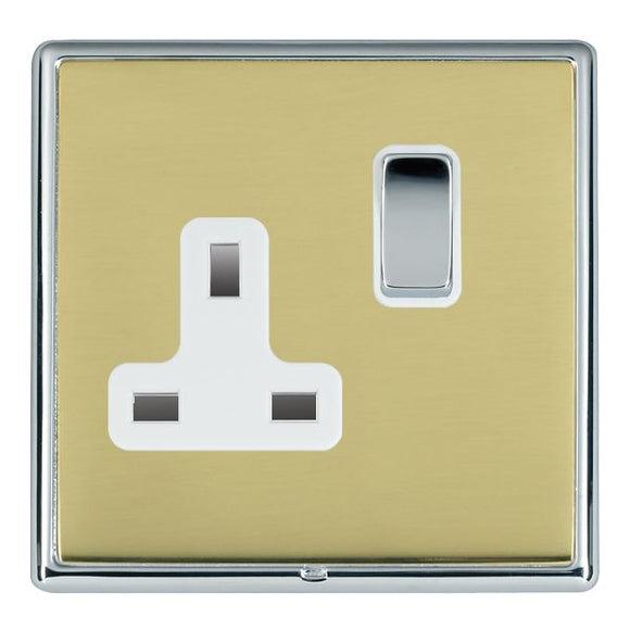 Hamilton LRXSS1BC-PBW Linea-Rondo CFX Bright Chrome Frame/Polished Brass Front 1 gang 13A Double Pole Switched Socket Bright Chrome/White Insert - www.fancysockets.shop