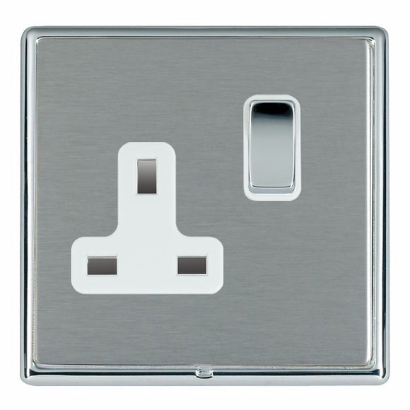Hamilton LRXSS1BC-SSW Linea-Rondo CFX Bright Chrome Frame/Satin Steel Front 1 gang 13A Double Pole Switched Socket Bright Chrome/White Insert - www.fancysockets.shop