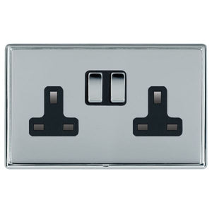 Hamilton LRXSS2BC-BSB Linea-Rondo CFX Bright Chrome Frame/Bright Steel Front 2 gang 13A Double Pole Switched Socket Bright Chrome/Black Insert - www.fancysockets.shop