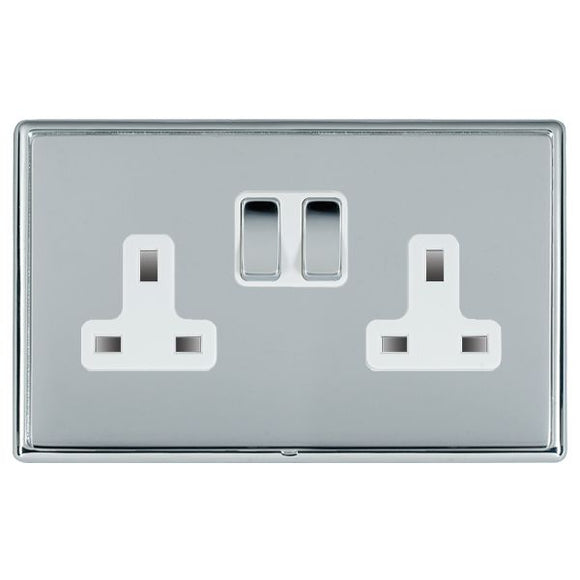 Hamilton LRXSS2BC-BSW Linea-Rondo CFX Bright Chrome Frame/Bright Steel Front 2 gang 13A Double Pole Switched Socket Bright Chrome/White Insert - www.fancysockets.shop
