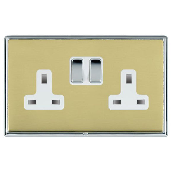 Hamilton LRXSS2BC-PBW Linea-Rondo CFX Bright Chrome Frame/Polished Brass Front 2 gang 13A Double Pole Switched Socket Bright Chrome/White Insert - www.fancysockets.shop