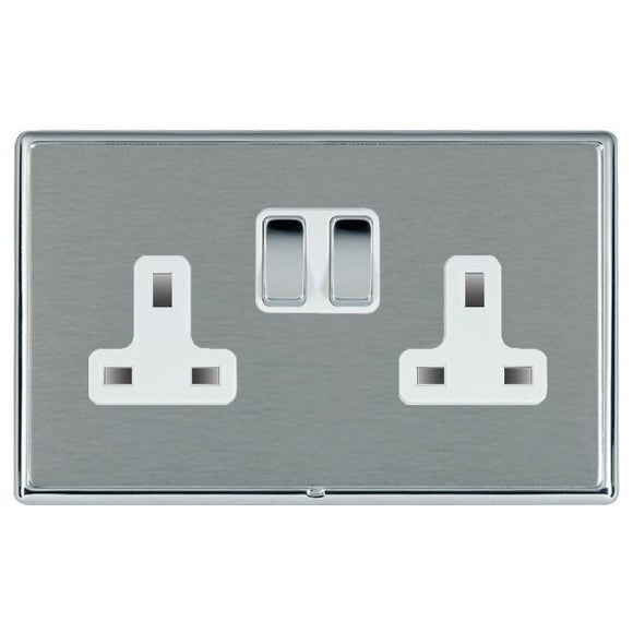 Hamilton LRXSS2BC-SSW Linea-Rondo CFX Bright Chrome Frame/Satin Steel Front 2 gang 13A Double Pole Switched Socket Bright Chrome/White Insert - www.fancysockets.shop