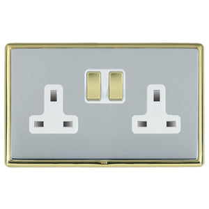 Hamilton LRXSS2PB-BSW Linea-Rondo CFX Polished Brass Frame/Bright Steel Front 2 gang 13A Double Pole Switched Socket Polished Brass/White Insert - www.fancysockets.shop