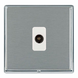 Hamilton LRXTVBC-SSW Linea-Rondo CFX Bright Chrome Frame/Satin Steel Front 1 gang Non-Isolated Television 1in/1out White Insert - www.fancysockets.shop