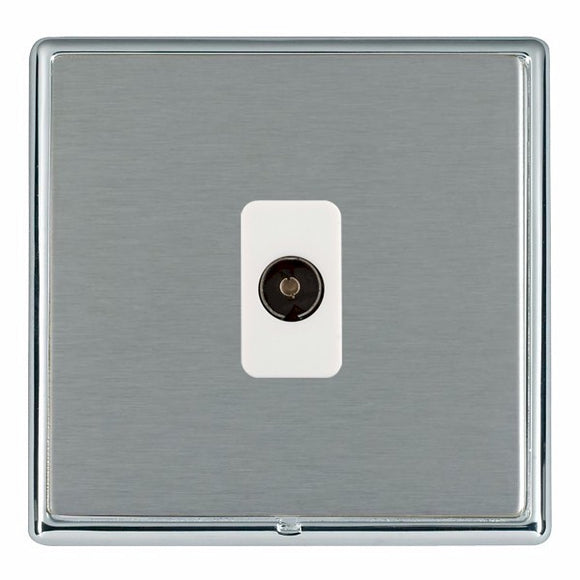 Hamilton LRXTVBC-SSW Linea-Rondo CFX Bright Chrome Frame/Satin Steel Front 1 gang Non-Isolated Television 1in/1out White Insert - www.fancysockets.shop