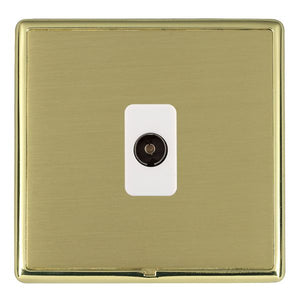 Hamilton LRXTVPB-SBW Linea-Rondo CFX Polished Brass Frame/Satin Brass Front 1 gang Non-Isolated Television 1in/1out White Insert - www.fancysockets.shop