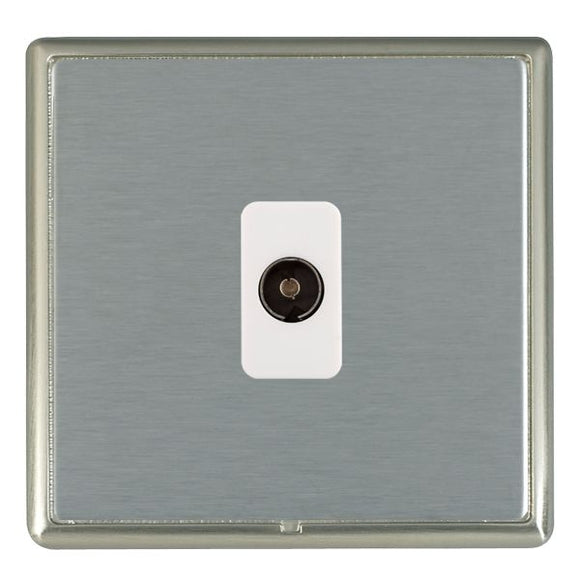 Hamilton LRXTVSN-SSW Linea-Rondo CFX Satin Nickel Frame/Satin Steel Front 1 gang Non-Isolated Television 1in/1out White Insert - www.fancysockets.shop