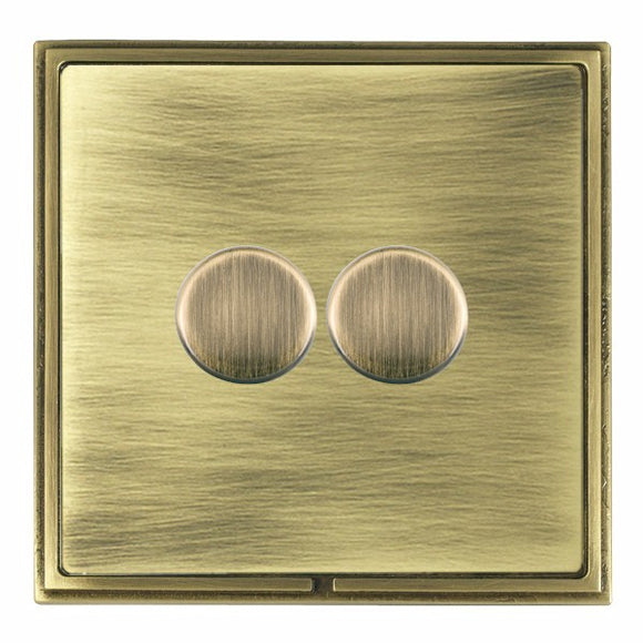 Hamilton LSX2X40AB-AB Linea-Scala CFX Antique Brass Frame/Antique Brass Front 2x400W Resistive Leading Edge Push On-Off Rotary 2 Way Switching Dimmers max 300W per gang Antique Brass Insert