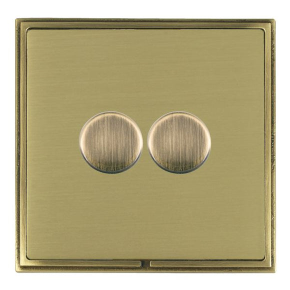 Hamilton LSX2X40AB-SB Linea-Scala CFX Antique Brass Frame/Satin Brass Front 2x400W Resistive Leading Edge Push On-Off Rotary 2 Way Switching Dimmers max 300W per gang Antique Brass Insert