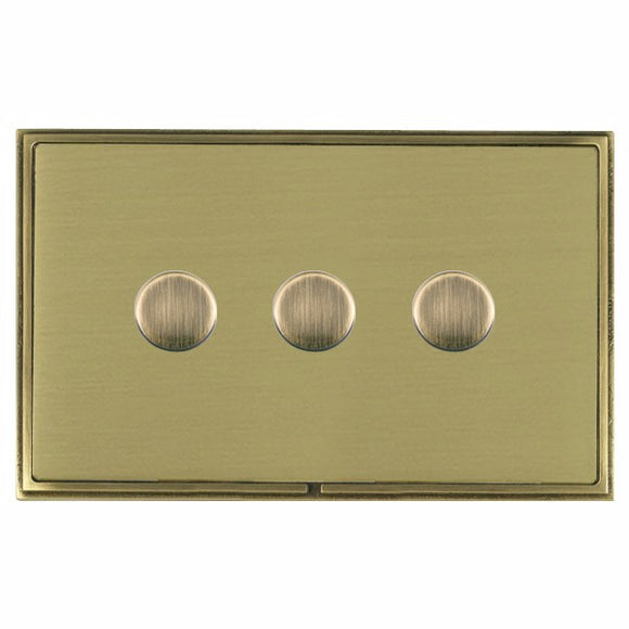 Hamilton LSX3X40AB-SB Linea-Scala CFX Antique Brass Frame/Satin Brass Front 3x400W Resistive Leading Edge Push On-Off Rotary 2 Way Switching Dimmers Antique Brass Insert