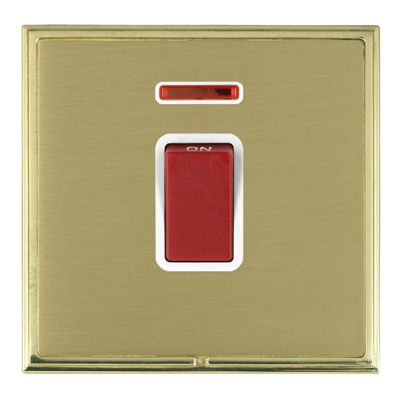 Hamilton LSX45NPB-SBW Linea-Scala CFX Polished Brass Frame/Satin Brass Front 1 gang 45A Double Pole Rocker and Neon Red/White Insert