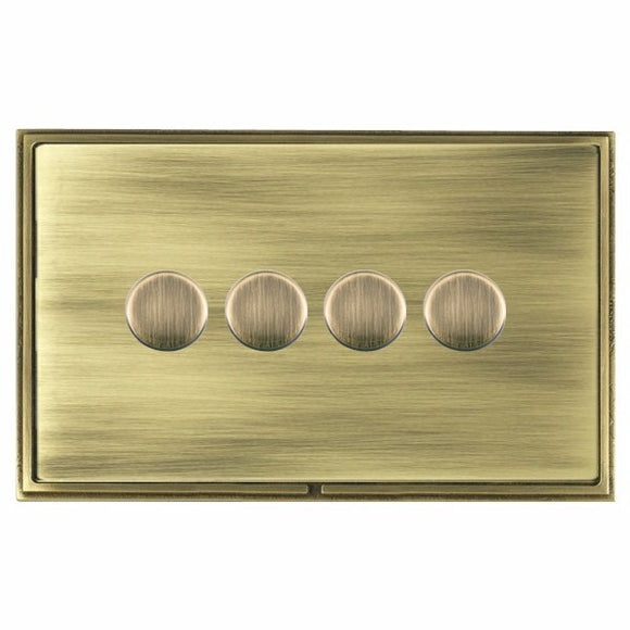 Hamilton LSX4X40AB-AB Linea-Scala CFX Antique Brass Frame/Antique Brass Front 4x400W Resistive Leading Edge Push On-Off Rotary 2 Way Switching Dimmers max 300W per gang Antique Brass Insert