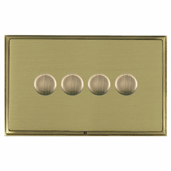Hamilton LSX4X40AB-SB Linea-Scala CFX Antique Brass Frame/Satin Brass Front 4x400W Resistive Leading Edge Push On-Off Rotary 2 Way Switching Dimmers max 300W per gang Antique Brass Insert