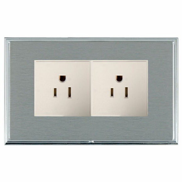 Hamilton LSX5320BC-SSW Linea-Scala CFX Bright Chrome Frame/Satin Steel Front 2 gang 15A 110V AC American Unswitched Socket White Insert