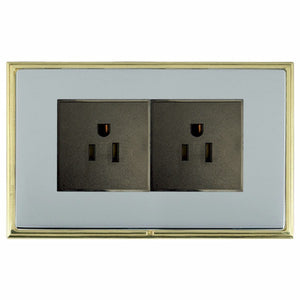 Hamilton LSX5320PB-BSB Linea-Scala CFX Polished Brass Frame/Bright Steel Front 2 gang 15A 110V AC American Unswitched Socket Black Insert