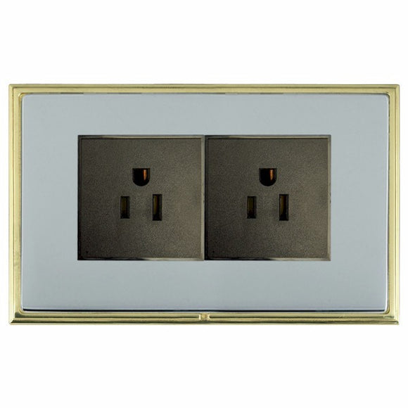 Hamilton LSX5320PB-BSB Linea-Scala CFX Polished Brass Frame/Bright Steel Front 2 gang 15A 110V AC American Unswitched Socket Black Insert