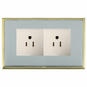 Hamilton LSX5320PB-BSW Linea-Scala CFX Polished Brass Frame/Bright Steel Front 2 gang 15A 110V AC American Unswitched Socket White Insert