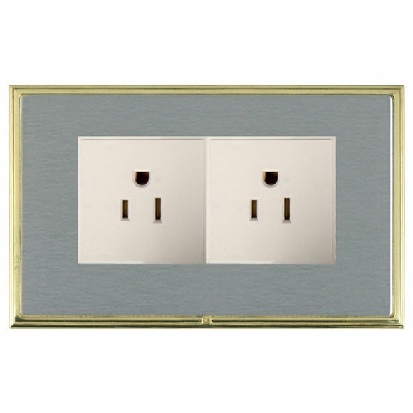 Hamilton LSX5320PB-SSW Linea-Scala CFX Polished Brass Frame/Satin Steel Front 2 gang 15A 110V AC American Unswitched Socket White Insert