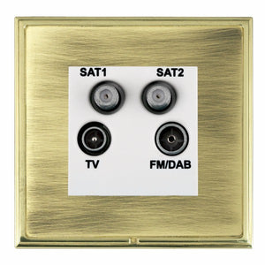 Hamilton LSXDENTPB-ABW Linea-Scala CFX Polished Brass Frame/Antique Brass Front Non-Isolated TV+FM+SAT1+SAT2 Quadplexer 2in/4out (DAB Compatible) White Insert