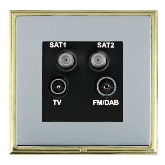 Hamilton LSXDENTPB-BSB Linea-Scala CFX Polished Brass Frame/Bright Steel Front Non-Isolated TV+FM+SAT1+SAT2 Quadplexer 2in/4out (DAB Compatible) Black Insert