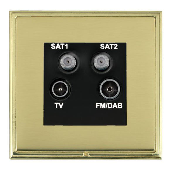 Hamilton LSXDENTPB-PBB Linea-Scala CFX Polished Brass Frame/Polished Brass Front Non-Isolated TV+FM+SAT1+SAT2 Quadplexer 2in/4out (DAB Compatible) Black Insert