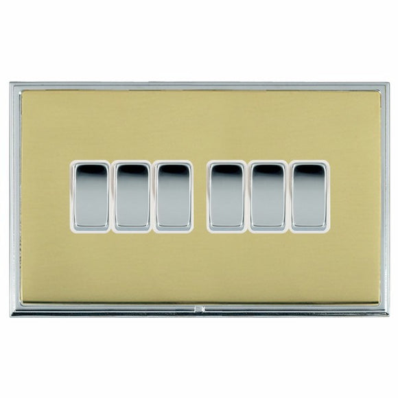 Hamilton LSXR26BC-PBW Linea-Scala CFX Bright Chrome Frame/Polished Brass Front 6 gang 10AX 2 Way Rocker Bright Chrome/White Insert