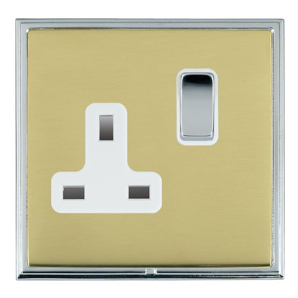 Hamilton LSXSS1BC-PBW Linea-Scala CFX Bright Chrome Frame/Polished Brass Front 1 gang 13A Double Pole Switched Socket Bright Chrome/White Insert